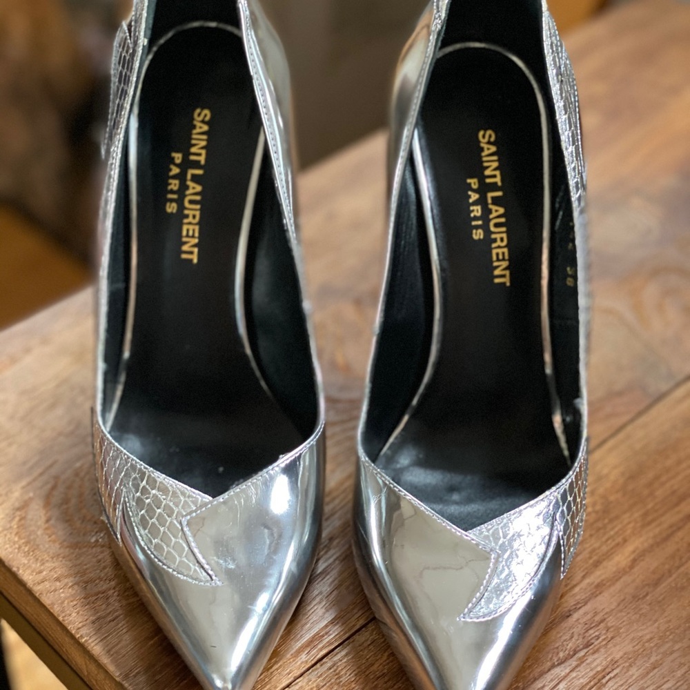 Saint Laurent Silver Flame Python-Embossed Pumps - image 6